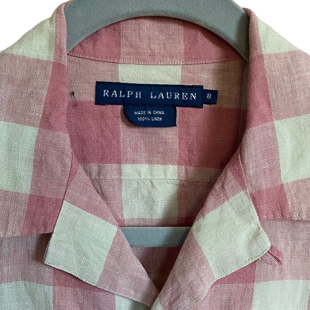 Ralph Lauren women’s Linen pink cream plaid Gingham Button Down Shirt Size 8 - Picture 5 of 5